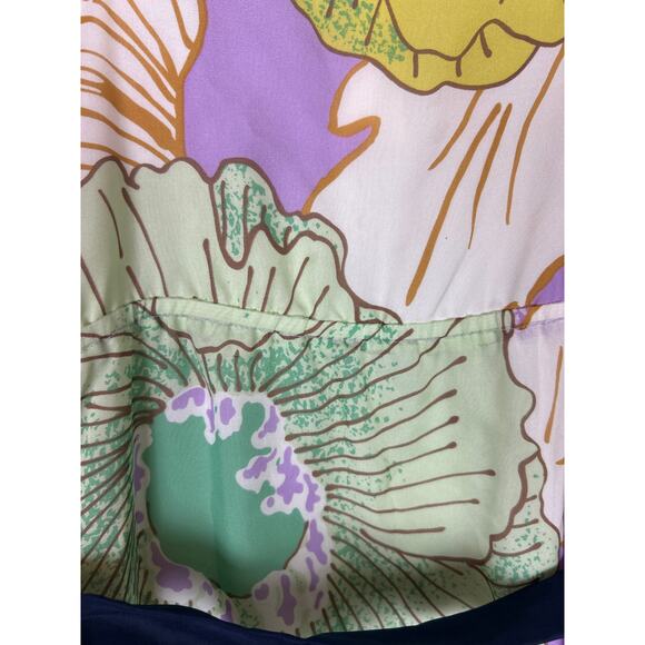 Anthro MAEVE womens 8 Silk Floral Slip Dress Ruffle Neckline Purple Ivory Green - Picture 8 of 8